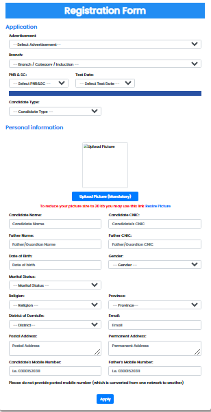 Application form for recruitment of Pak Navy Sailor B-2024 Application form for recruitment of Pak Navy Sailor B-2024 